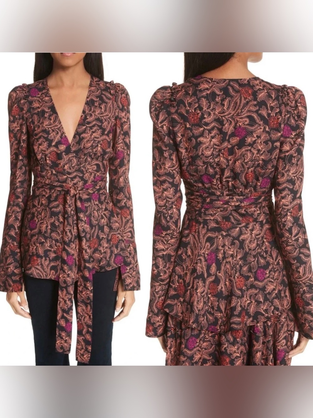 Proenza Schouler Floral Georgette Wrap Blouse Silk Lined Size 2 Supergirl